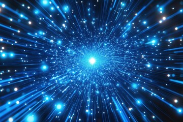 Fototapeta premium Dynamic blue light beams radiating from a central point, creating a mesmerizing burst effect with a sense of motion and energy