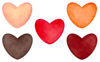Heart Watercolor Illustration Collection Set in Orange, Red, and Brown with Texture Hand Painted