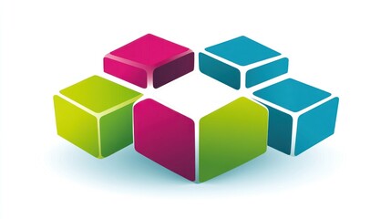 Colorful 3D cubes forming a cross shape on white background.