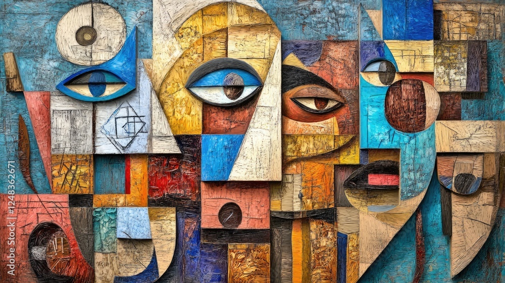 Aufkleber Abstract Cubist Composition Featuring Multiple Faces
