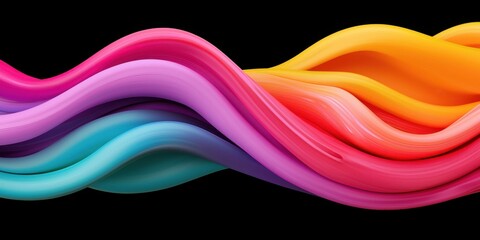 Fototapeta premium A vibrant wave of colorful smooth curves flowing across a black background, emphasizing dynamic motion and artistic flair.