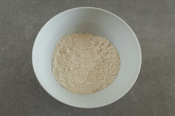 flour in a mixing bowl  