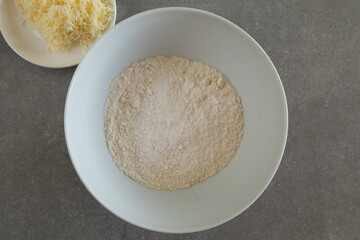 Salt and flour in a mixing bowl