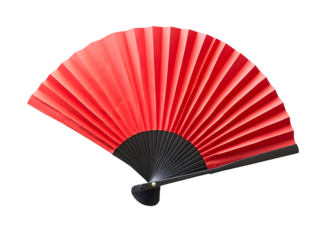 chinese red and black papper fan isolated on a transparent background
