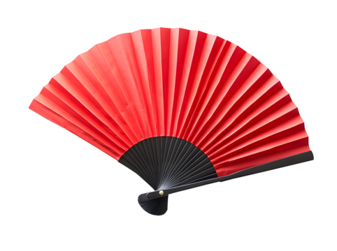 chinese red and black papper fan isolated on a transparent background