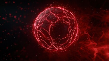Obraz premium A glowing red spherical object with electric-like patterns, set against a dark background, creating a futuristic and dynamic visual effect.