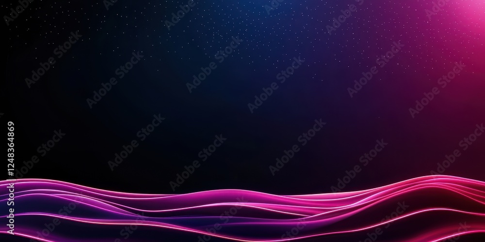 Poster abstract waves of pink and purple light ripple across a dark background, creating a vibrant and dyna