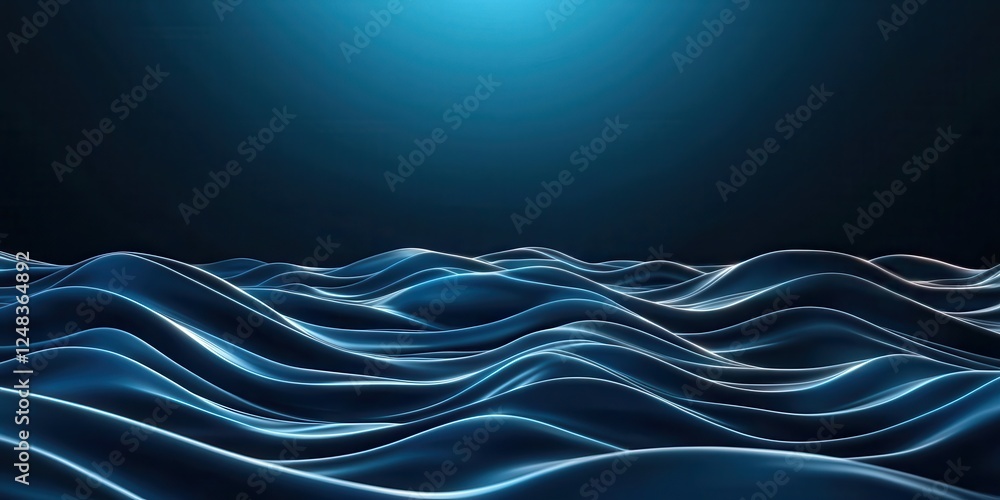 Poster a serene underwater scene showcasing gentle waves illuminated by a soft blue light, creating a tranq