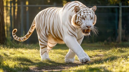 Naklejka premium Majestic White Bengal Tiger Walking Gracefully