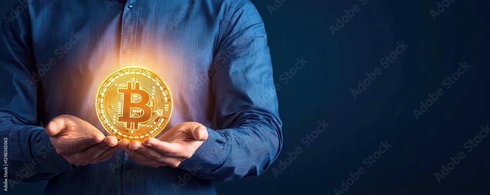 Aufkleber a person holds a glowing bitcoin in their hands, symbolizing the value and potential of cryptocurren