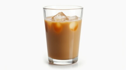 Iced Coffee in Transparent Glass on White Background