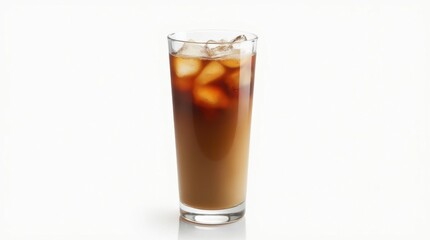 Iced Coffee in Transparent Glass on White Background