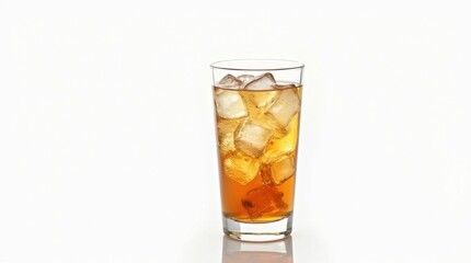 Iced Soda in Transparent Glass on White Background