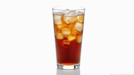 Iced Soda in Transparent Glass on White Background