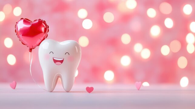 Valentines Day Background, dentist tooth specialist offer, dental clinic doctor copy space healthy teets concept