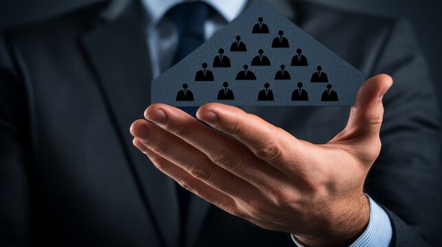 Businessman presenting paper house to diverse group, real estate, housing and investment opportunities