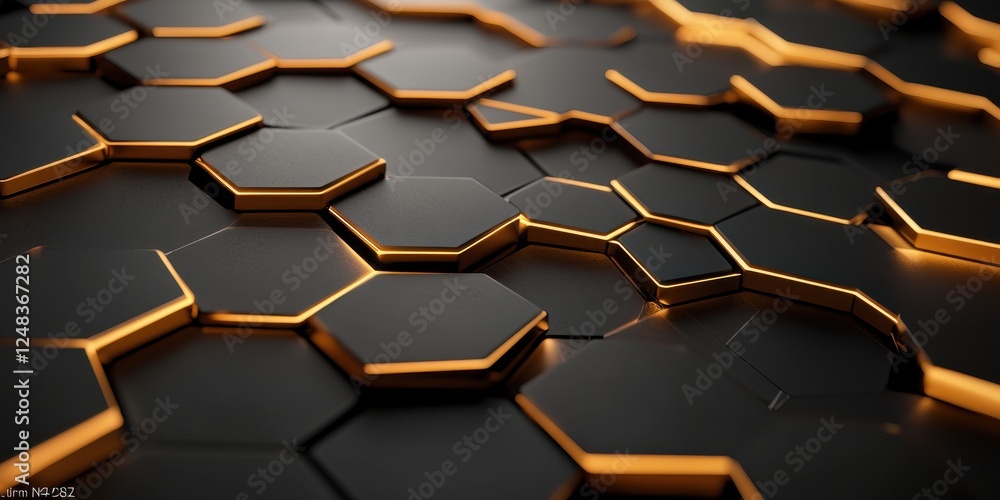Aufkleber A close-up view of a hexagonal pattern featuring black and gold colors, creating a modern and sleek visual effect.
