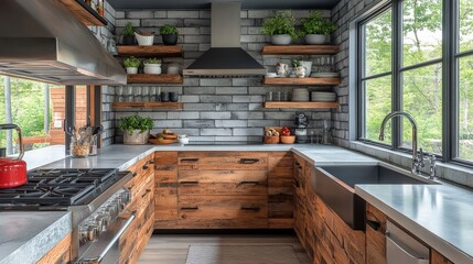 Modern kitchen design with rustic elements home interior bright environment interior viewpoint aesthetic appeal