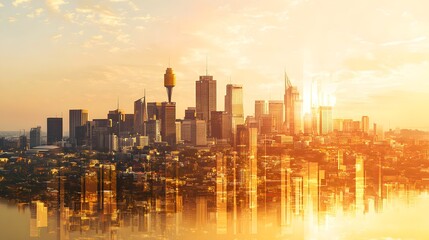 Fototapeta premium Sunrise over johannesburg financial hub and urban landscape cityscape modern aerial view