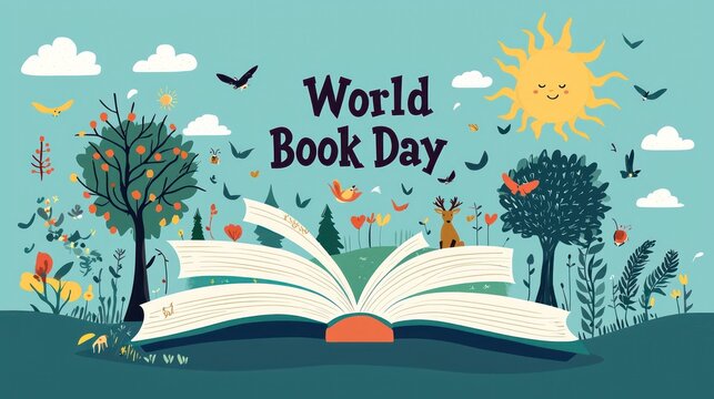 Colorful Illustration for World Book Day Celebrating Reading and Nature