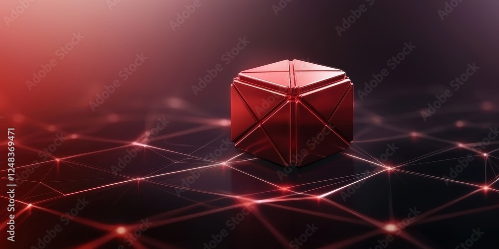 Poster A red geometric shape is centered on a dark, connected network background, suggesting themes of technology, innovation, and digital connectivity.