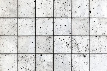 Grid of weathered concrete tiles featuring black speckles, creating a textured and industrial aesthetic. Ideal for backgrounds and design projects