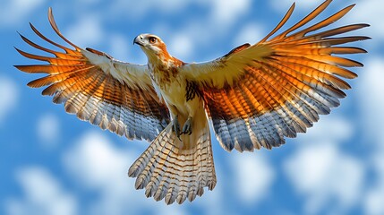 Hawk soaring, wings spread, cloudy sky, wildlife, nature