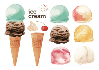 水彩で描いたアイスクリームのイラスト