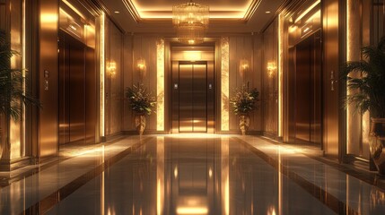 Obraz premium Luxury hotel elevator lobby; opulent design