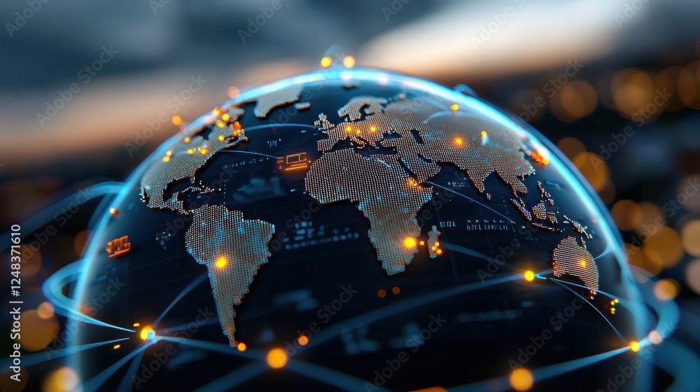 Poster a futuristic global network powering interconnected businesses and innovations a digital world map s