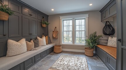 Cozy mudroom design modern home interior inspiration indoor space bright atmosphere