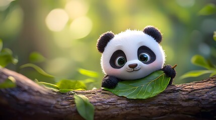 Playful panda sculpture in nature artistic display captivating environment close-up view