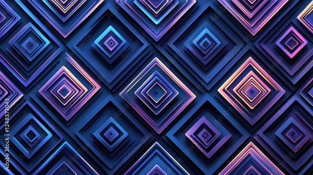 Poster Abstract Geometric Pattern Of Nested Squares In Deep Blue Hues