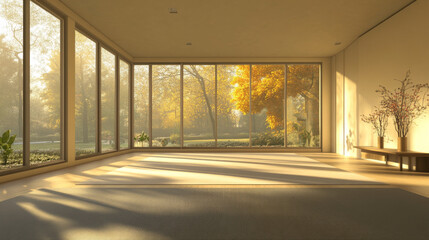 Obraz premium white simple empty room interior with big windows 3d rendere illustration