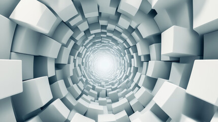 abstract white cubes forming a ring swirl structure spiral illustration 3d render illustration