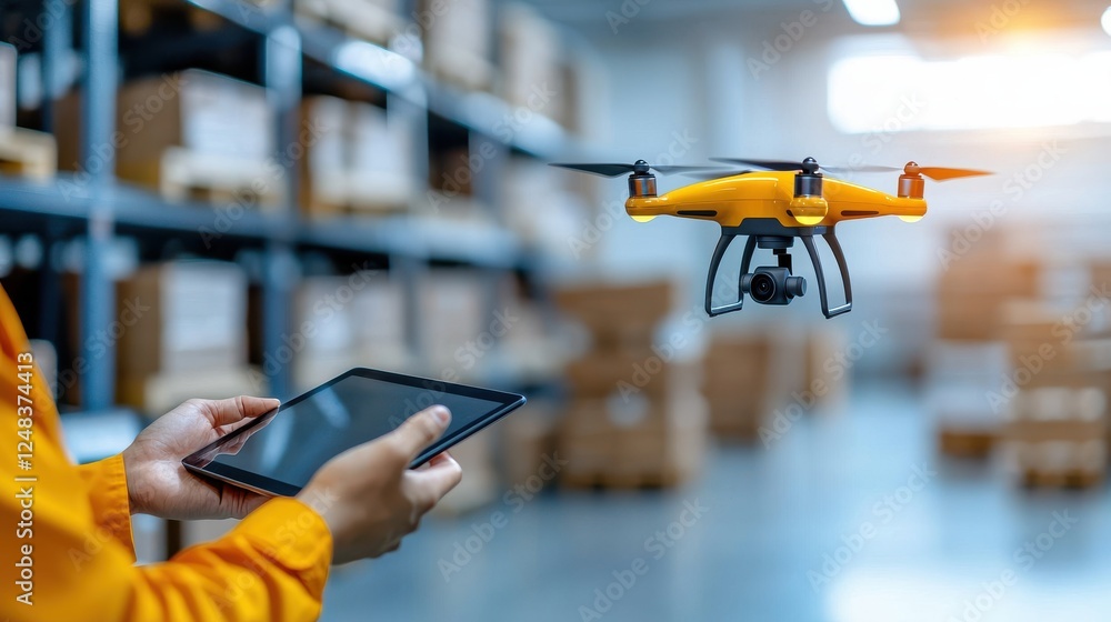 Aufkleber a modern high tech warehouse with towering shelves filled with inventory automation equipment and lo