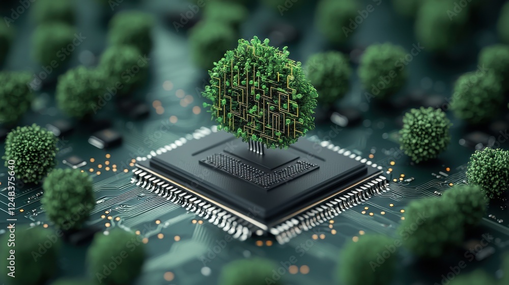 Aufkleber a futuristic and innovative visual representation of a microchip surrounded by a nature inspired dig