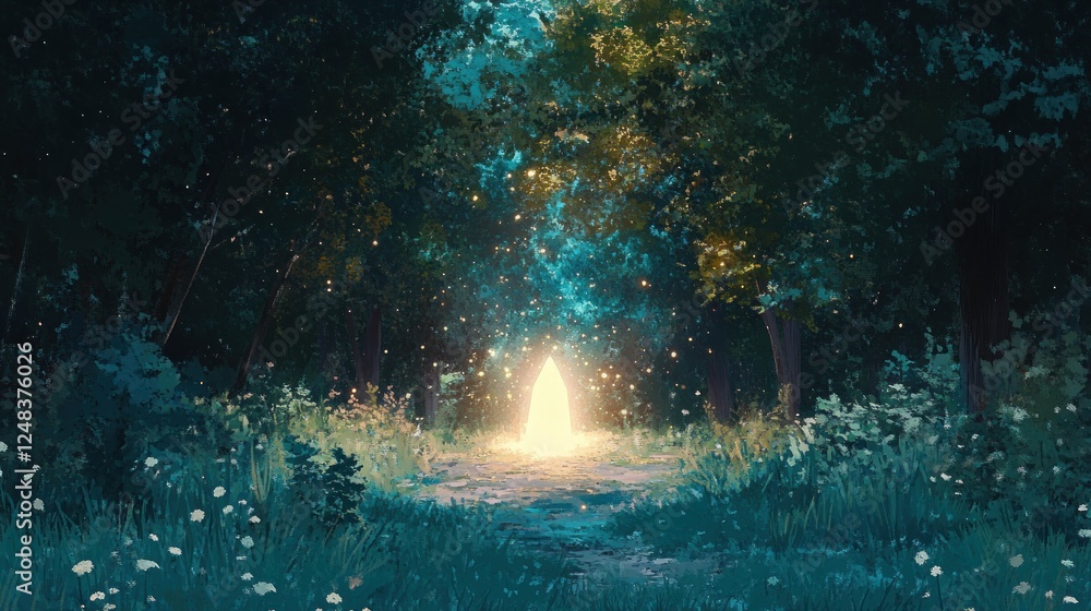 Poster Luminous Gateway In A Mystical Forest Path