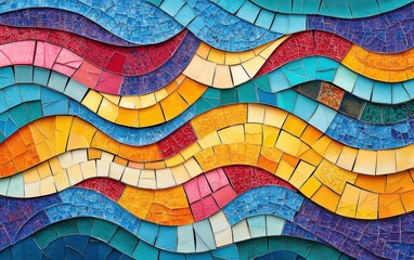 Fototapeta premium Abstract mosaic with bright colorful tiles and irregular geometric patterns