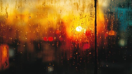 Wet Window Sunset Cityscape Evening Lights