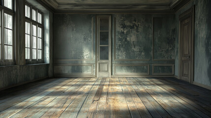 An empty, atmospheric room with a mysterious ambiance 3d render illustration. 3D Illustration