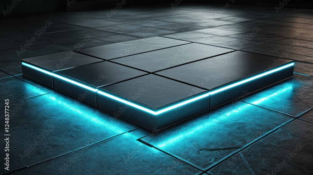 Poster illuminated cube platform modern design aesthetic
