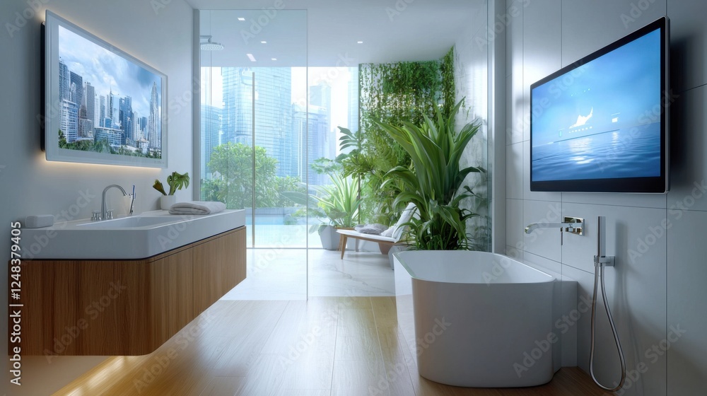 Poster a modern luxurious bathroom design featuring a clean minimalist aesthetic with seamless of natural e