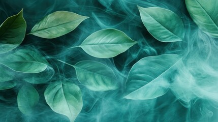 Green Leaves Enveloped in Mystical Smoke