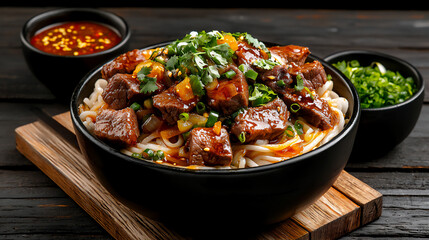  noodle shop with lanzhou beef noodles and tender beef slices