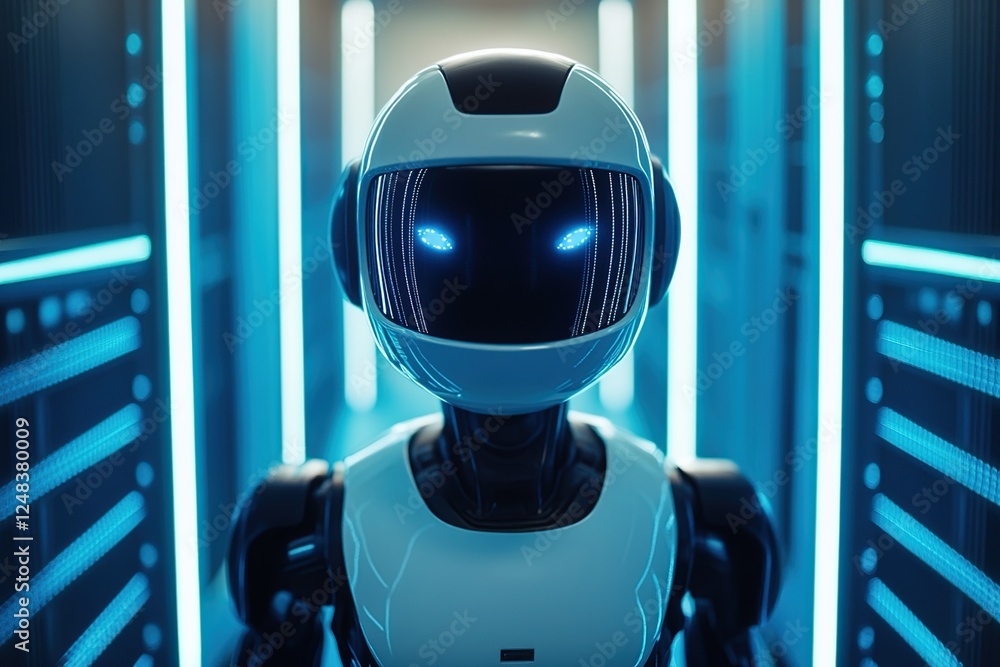 Poster advanced robot navigates futuristic server room efficiently and silently