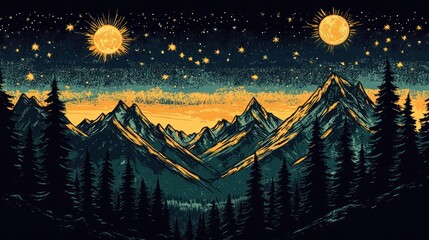 Majestic Mountain Range Under a Starry Night Sky