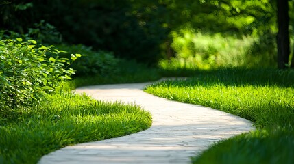 Obraz premium Winding Path Through Lush Green Garden