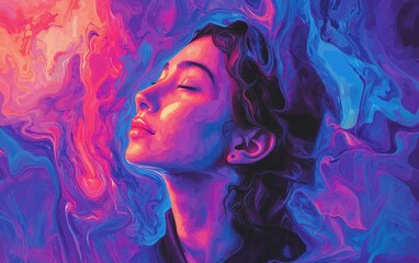 Glowing cosmic nebula with deep purples, pinks, and blues, surreal abstract space