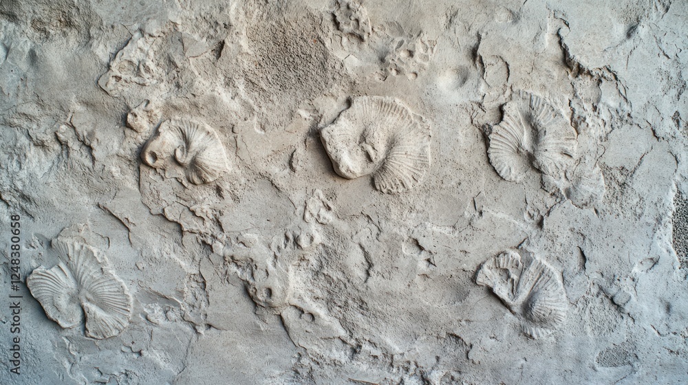 Poster Grey Stone Surface With Embedded Fossil Shells